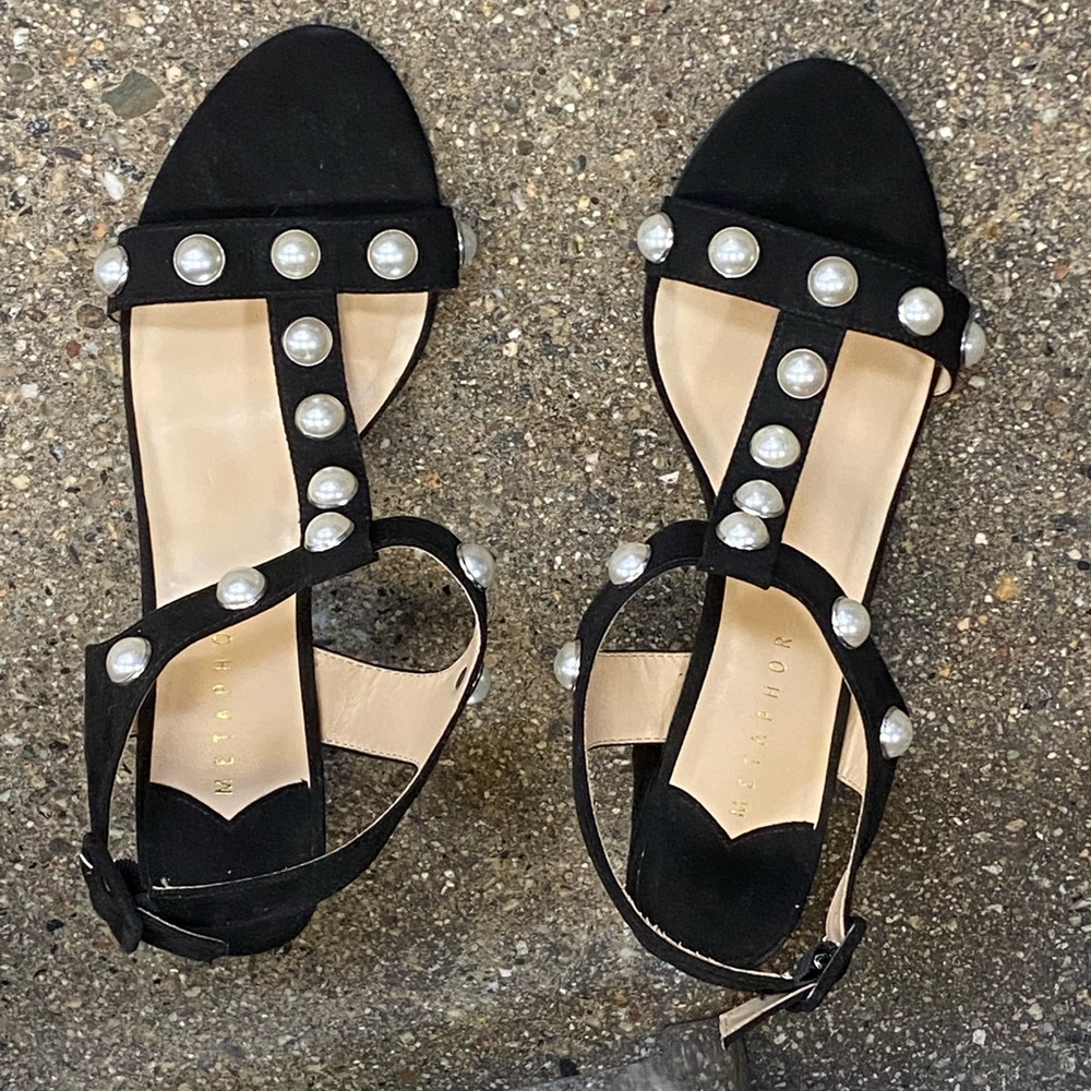 Metaphor pearl accent black strappy heel